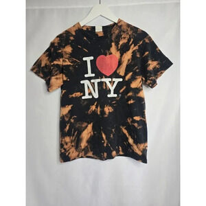 Vintage I Heart NY Love New York Tee Shirt Size MED Bleach Dye Spell Out T Shirt